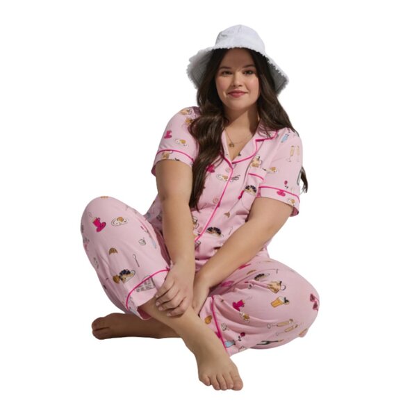 Let's Do Brunch Short Sleeve Classic Stretch Jersey Cropped PJ Set - Picture 5 of 6